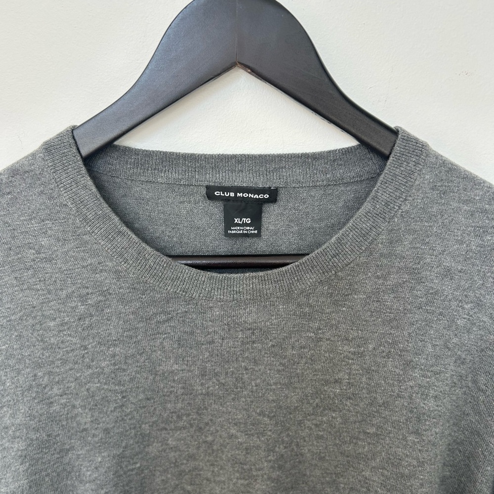 Club Monaco Cotton Cashmere Sweater Men’s XL Gray Lightweight Crewneck - Picture 3 of 4